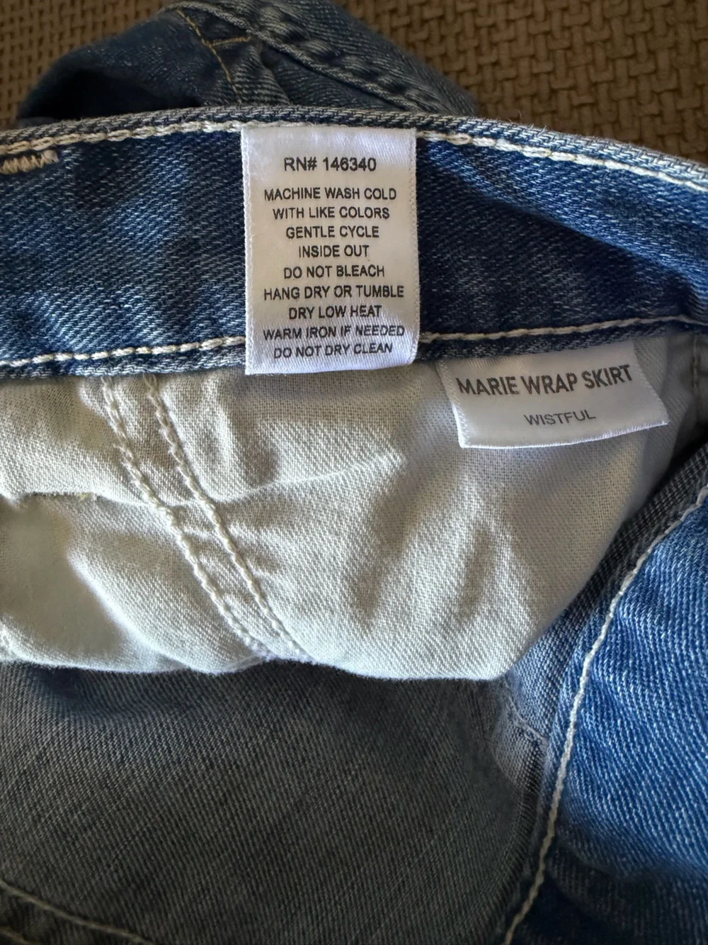 AMO Denim Wrap Skirt Midi Marie  Wistful Medium Wash S Made in USA Stretch Blue